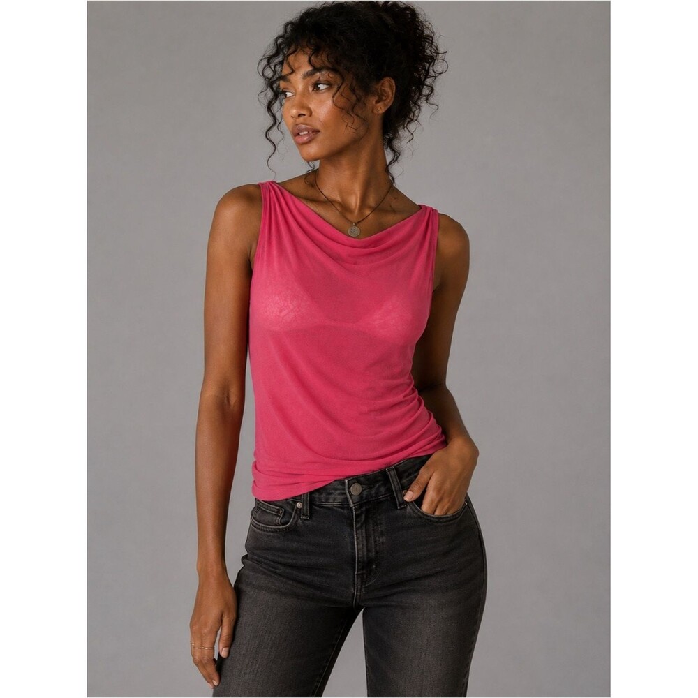 Sweet Pea Stacy Frati Pink Mesh Cowl Neck Sleeveless Top Women’s Small Y2K